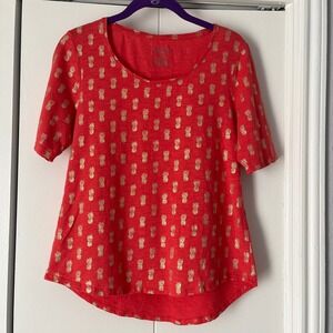 Chico's Red Pineapple Print Short Sleeve Top Women's Size 0